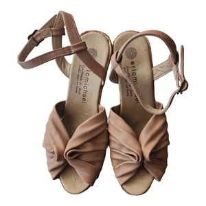 Blush Leather Espadrille Wedges